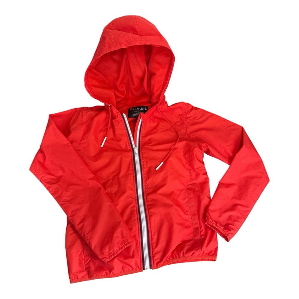 Athleta Ascender Jacket Womens XS Red Hooded Windbreaker Rain Zip SU19 446621